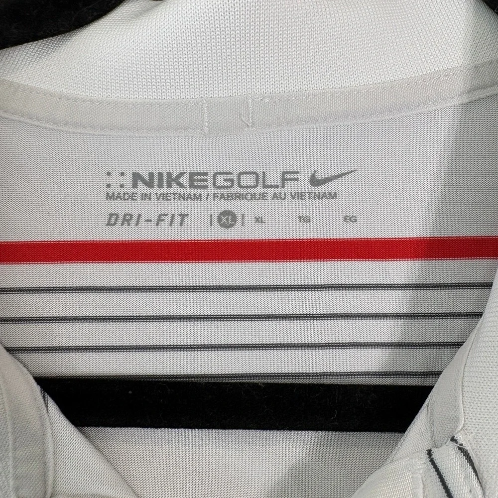 Nike Golf Polo Shirt Mens Size XL White Striped Dri Fit Short Sleeve Performance
